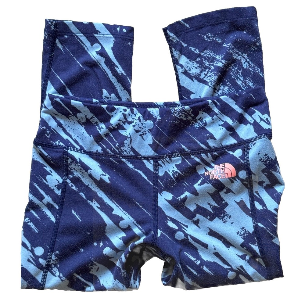 THE NORTH FACE Leggings Womens XS Blue Dye Capris/Crop Fitted Running/Yoga Y2K